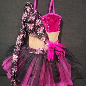 Girls Pink and Black Sequin Tulle Dance Costume